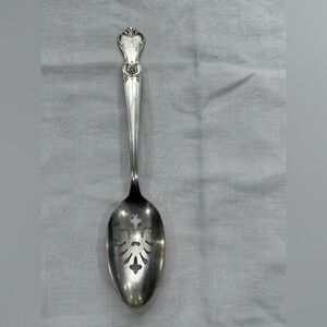 Old Company Plate Pattern Pierced Spoon Silver plated Monogram letter D
